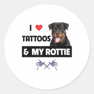 Sticker Rond J'Aime Les Tatouages Et Mon Rottie Rottweiler Chie