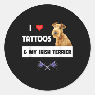 Sticker Rond J'Aime Les Tattoos Et Mon Irlandais Terrier Chien