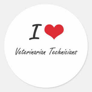 Sticker Rond J'aime les techniciens vétérinaires