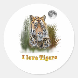 Sticker Rond J'aime les tigres