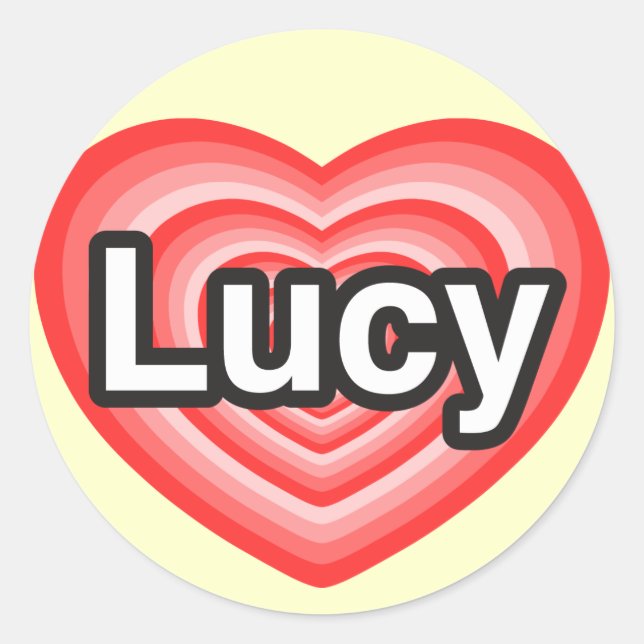 Sticker Rond J'aime Lucy. Je t'aime Lucy. Cœur (Devant)