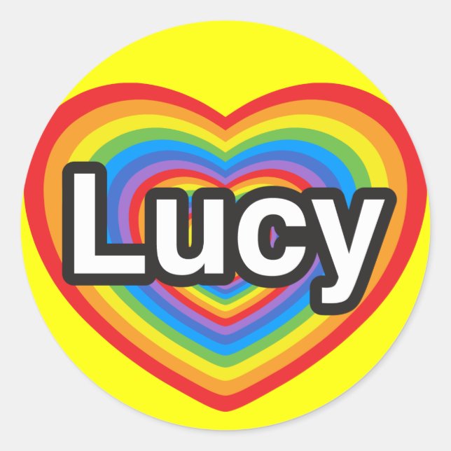 Sticker Rond J'aime Lucy. Je t'aime Lucy. Cœur (Devant)