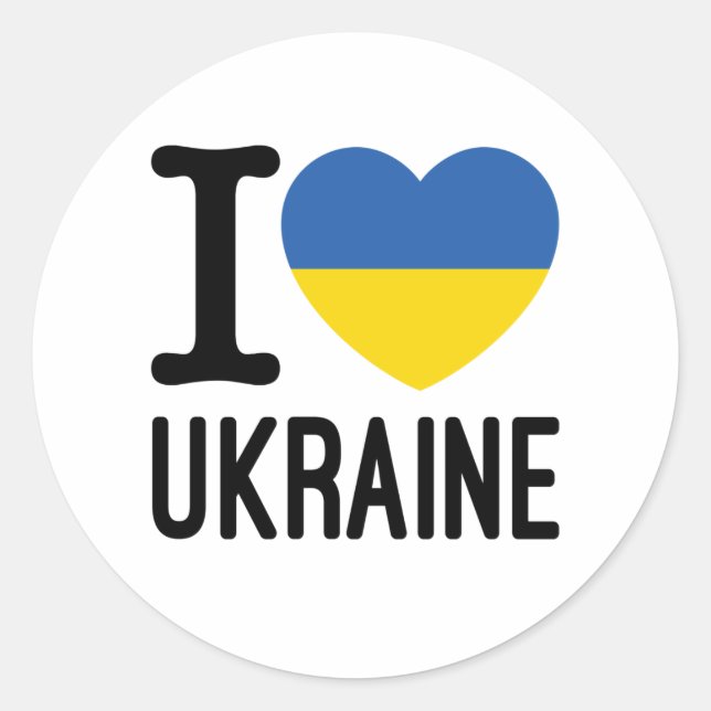 Sticker Rond J'aime l'Ukraine Coeur drapeau ukrainien (Devant)