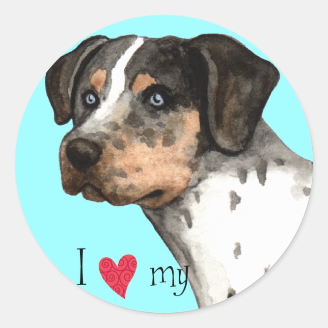 Sticker Rond J'aime ma Catahoula (Devant)