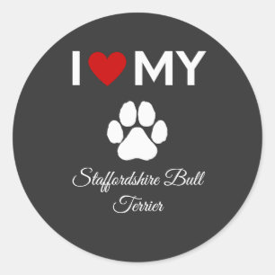 Sticker Rond J'aime ma coutume de chien Staffordshire Bull Terr