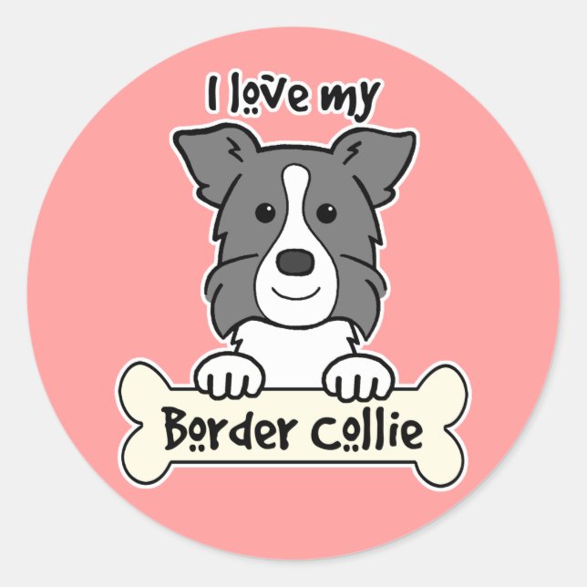 Sticker Rond J'Aime Ma Frontière Collie (Devant)