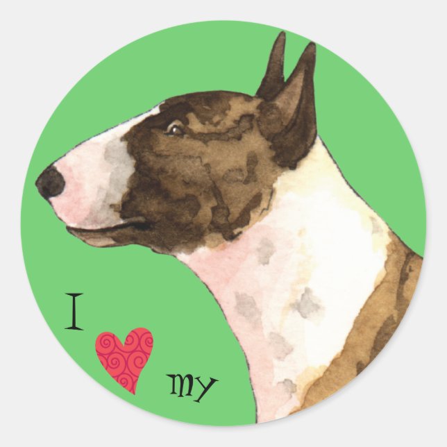 Sticker Rond J'aime ma mini Bull Terrier (Devant)