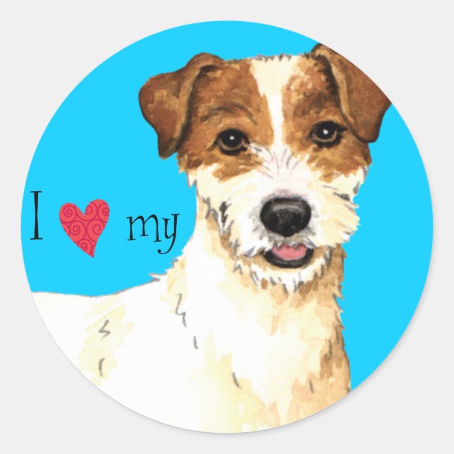Sticker Rond J'aime ma Parson Russell Terrier (Devant)