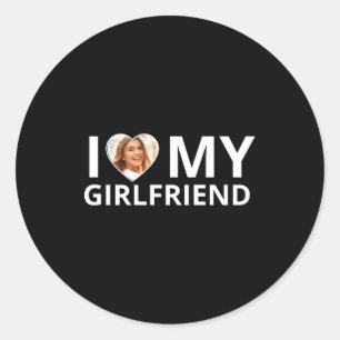 Sticker Rond J'aime ma petite amie Photo Cœur Drôle Petit ami T