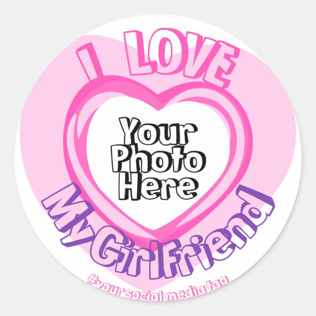 Sticker Rond J'aime ma petite amie Photo Valentines Coeur rose (Devant)