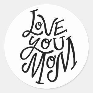 Sticker Rond J'aime maman. Jour des mères en noir blanc