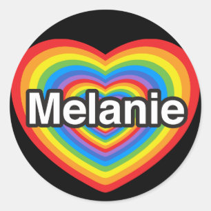 Sticker Rond J'aime Melanie. Je t'aime Melanie. Cœur