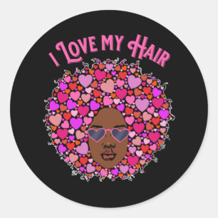 Sticker Rond J'aime mes cheveux naturels Afro Kinky Valentine's