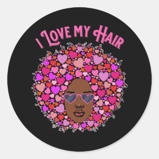 Sticker Rond J'aime mes cheveux naturels Afro Kinky Valentine's