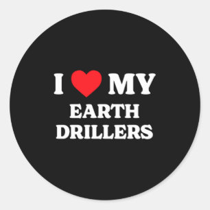 Sticker Rond J'aime mes foreurs de terre drôles de cœur d'appré