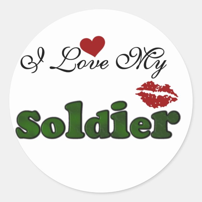 Sticker Rond J'aime mes t-shirts et cadeaux de soldat (Devant)