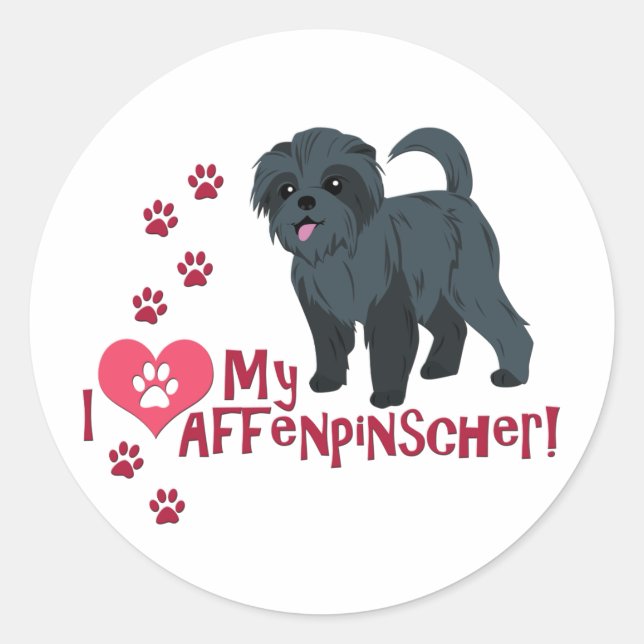 Sticker Rond J'Aime Mon Affenpinscher ! (Devant)