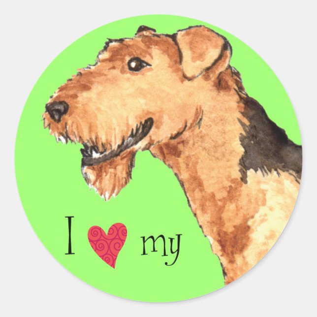 Sticker Rond J'aime mon Airedale (Devant)