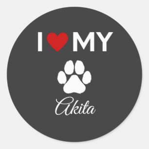 Sticker Rond J'aime mon akita chien nom personnalisé
