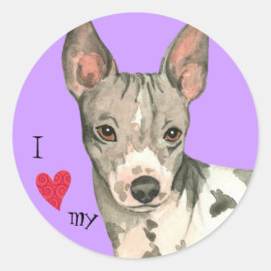 Sticker Rond J'aime mon American Hairless Terrier