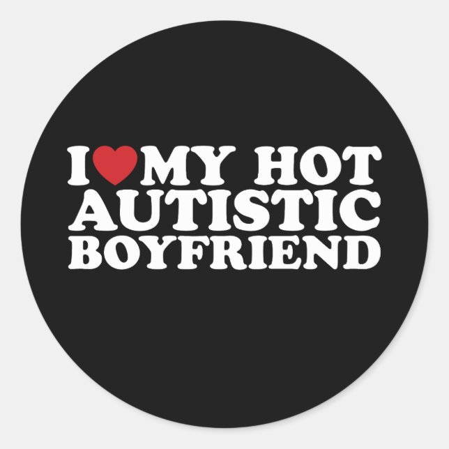 Sticker Rond J'Aime Mon Ami Autiste Chaud BF Autisme Coeur (Devant)
