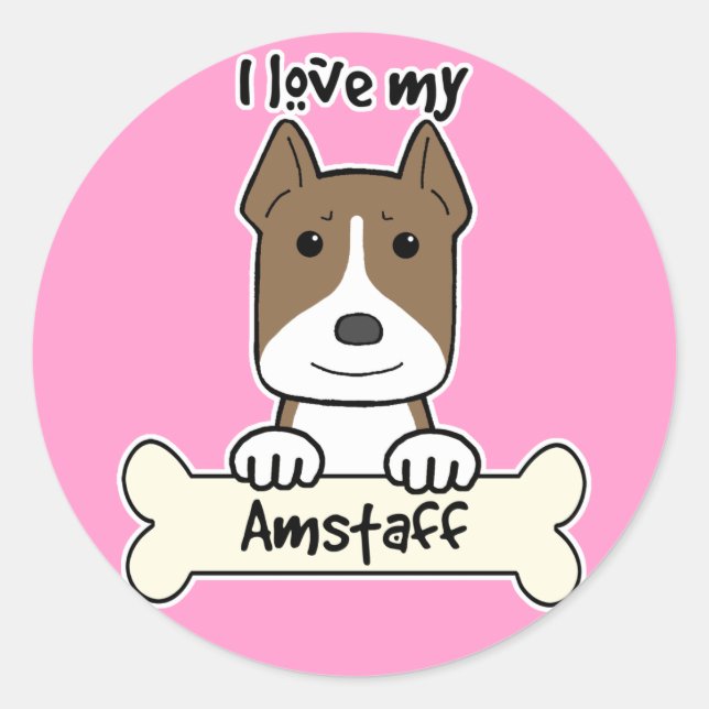 Sticker Rond J'Aime Mon Amstaff (Devant)