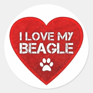 Sticker Rond J'aime mon Beagle