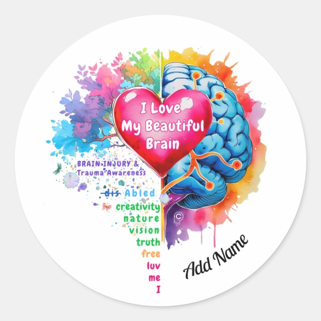 Sticker Rond J'Aime Mon Beau Cerveau (Devant)