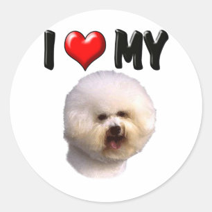 Sticker Rond J'Aime Mon Bichon Frise