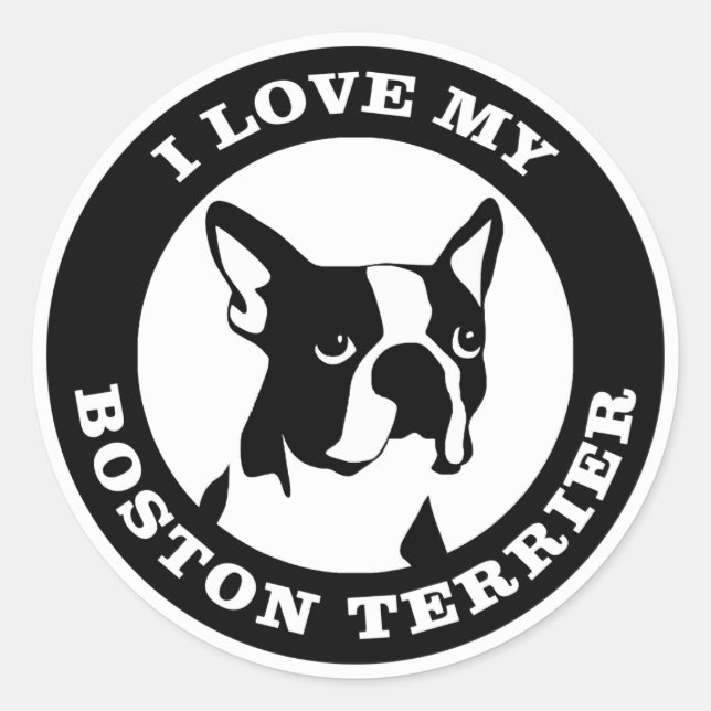 Sticker Rond J'Aime Mon Boston Terrier (Devant)