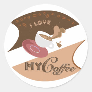 Sticker Rond J'aime mon café Retro Java