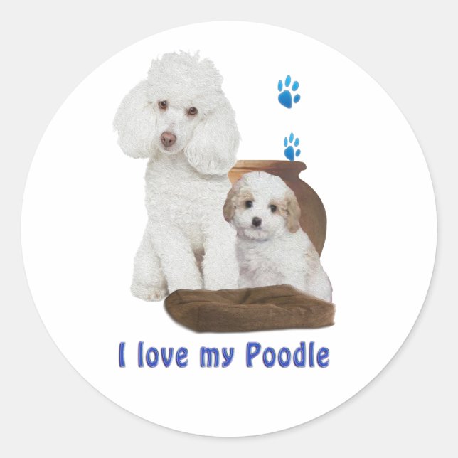 Sticker Rond J'aime mon caniche (Devant)