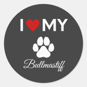 Sticker Rond J'aime mon chien Bullmastiff texte personnalisé