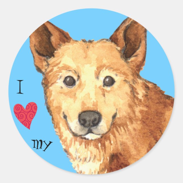 Sticker Rond J'aime mon chien canadien (Devant)