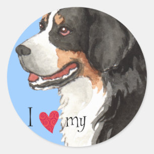 Sticker Rond J'aime mon chien de montagne de Bernese
