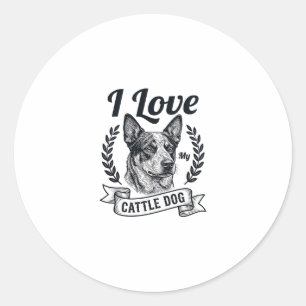 Sticker Rond J'aime mon chien de troupeau design de gravure vin