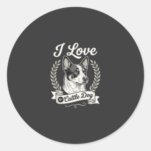 Sticker Rond J'aime mon chien de troupeau vintage amateur de ch
