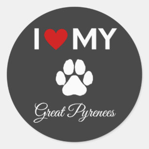 Sticker Rond J'aime mon chien des Grands Pyrénées