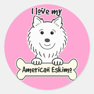 Sticker Rond J'aime mon chien esquimau américain