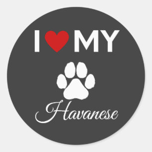 Sticker Rond J'aime mon chien Havanais texte personnalisé