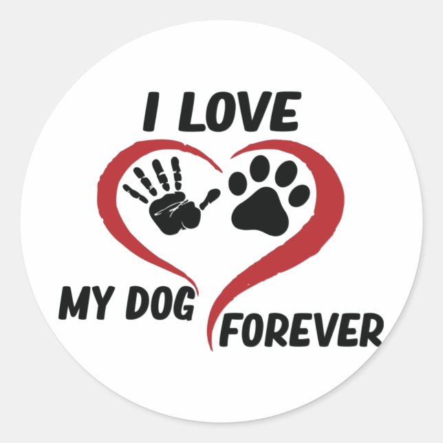 Sticker Rond J'aime mon chien jeter l'oreiller (Devant)