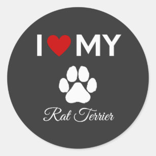 Sticker Rond J'aime mon chien Rat Terrier texte personnalisé