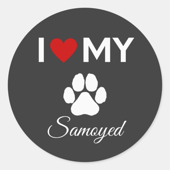 Sticker Rond J'aime mon chien Samoyé texte personnalisé (Devant)