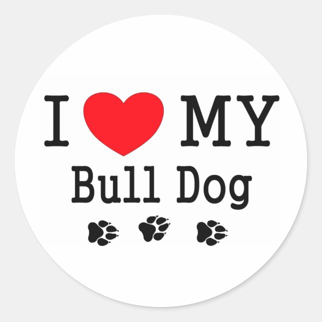 Sticker Rond J'Aime Mon Chien Taureau ! (Devant)