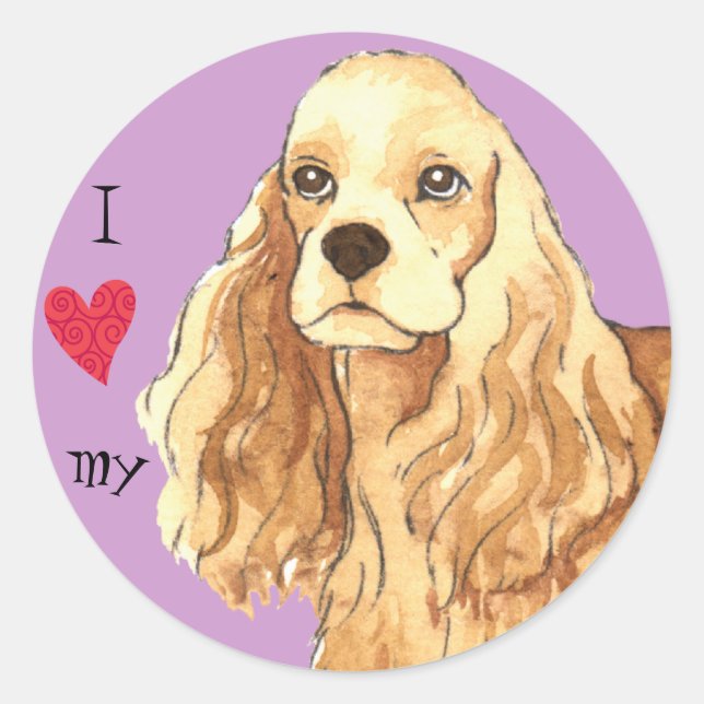 Sticker Rond J'aime mon Cocker Spaniel (Devant)