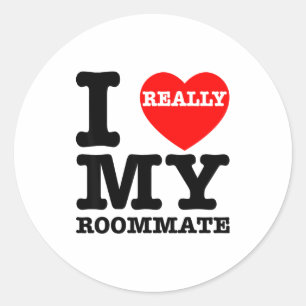 Sticker Rond J'aime mon colocataire cœur drôle de fête cadeaux