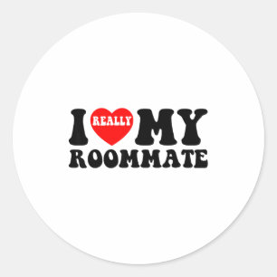 Sticker Rond J'aime mon colocataire cœur drôle de fête cadeaux