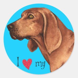 Sticker Rond J'aime mon Coonhound de Redbone