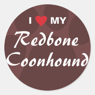 Sticker Rond J'Aime Mon Coonhound Redbone
