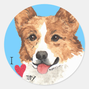 Sticker Rond J'aime mon corgi de Gallois de Pembroke